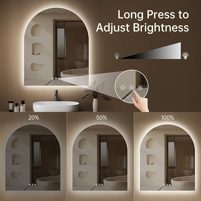 Arched Backlit Mirror Bathroom 30"x36"- Frameless LED Bathroom Mirror - Image 3