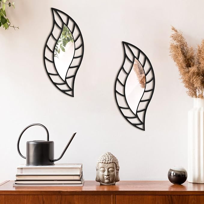 Roowest 2 Pcs Decorative Mirror Wall Decor Leaf Teardrop Mirror Wall Mounted - Image 3