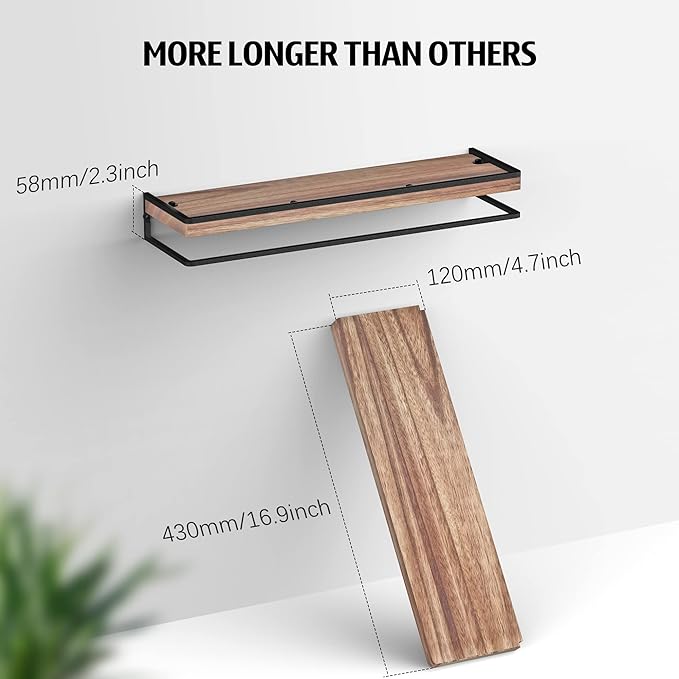 Meangood Floating Shelves Wall Mounted Set of 2, Rustic Wood Wall Storage - Image 3