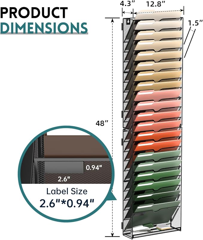 SUPEASY 21 Tier Wall File Organizer, Hanging Wall Mounted Mail Organizer - Image 4