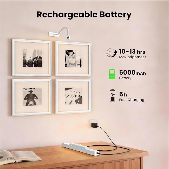 Picture Light with Remote - 16in White Rechargeable Battery Wall Light - Image 8