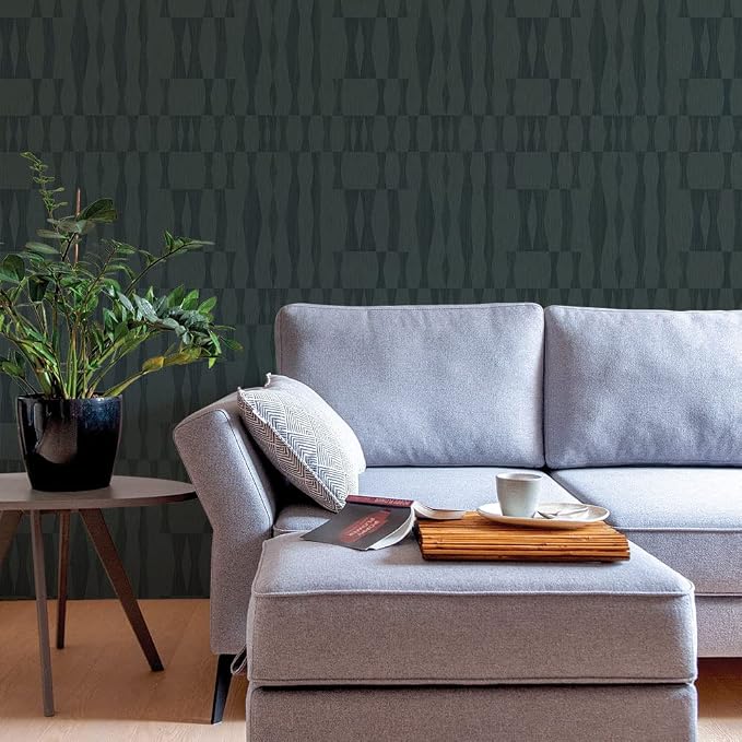 Tempaper Textured Blue Faux Grasscloth Geo Removable Peel and Stick Wallpaper - Image 4