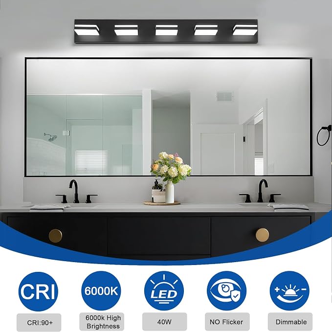 IZORRO LED Modern Bathroom Lights Fixtures, Matte Black Acrylic Wall Lighting - Image 4