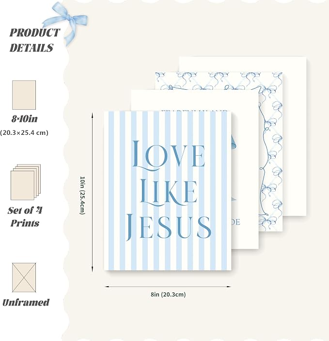 LARTSFRO Coquette Blue Bow Jesus Wall Art Decor Posters, Light Blue Bow - Image 2