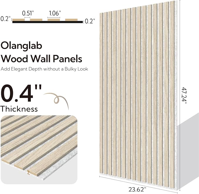 Olanglab Wood Slat Wall Panels 4 Pack, Acoustic Wall Panels, 47.24'' x 23.62" - Image 5