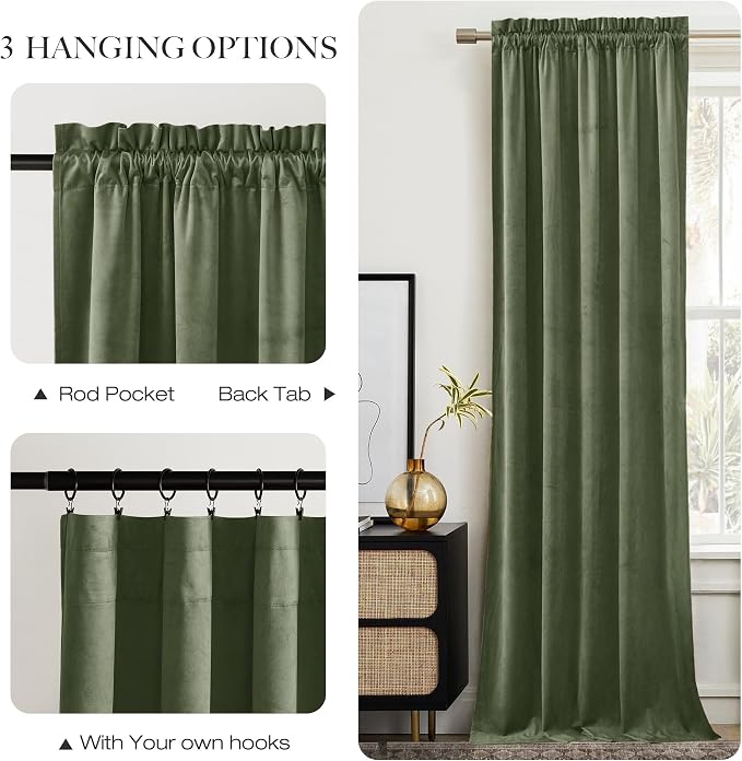 NICETOWN Sage Green Velvet Curtains 102 inches Long 2 Panels, Elegant and Sleek - Image 7