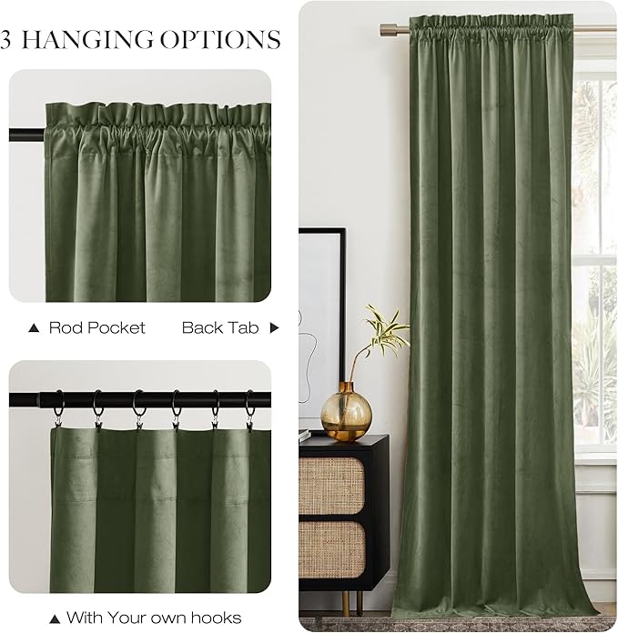 NICETOWN Sage Green Extra Wide Velvet Curtains 84 inches Long 2 Panels - Image 6