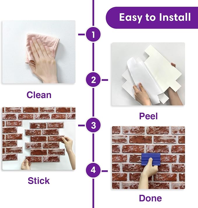 3D Peel and Stick Faux Brick Wall Panels 11.8" x 11.8" 10-Pack, Small - Image 6