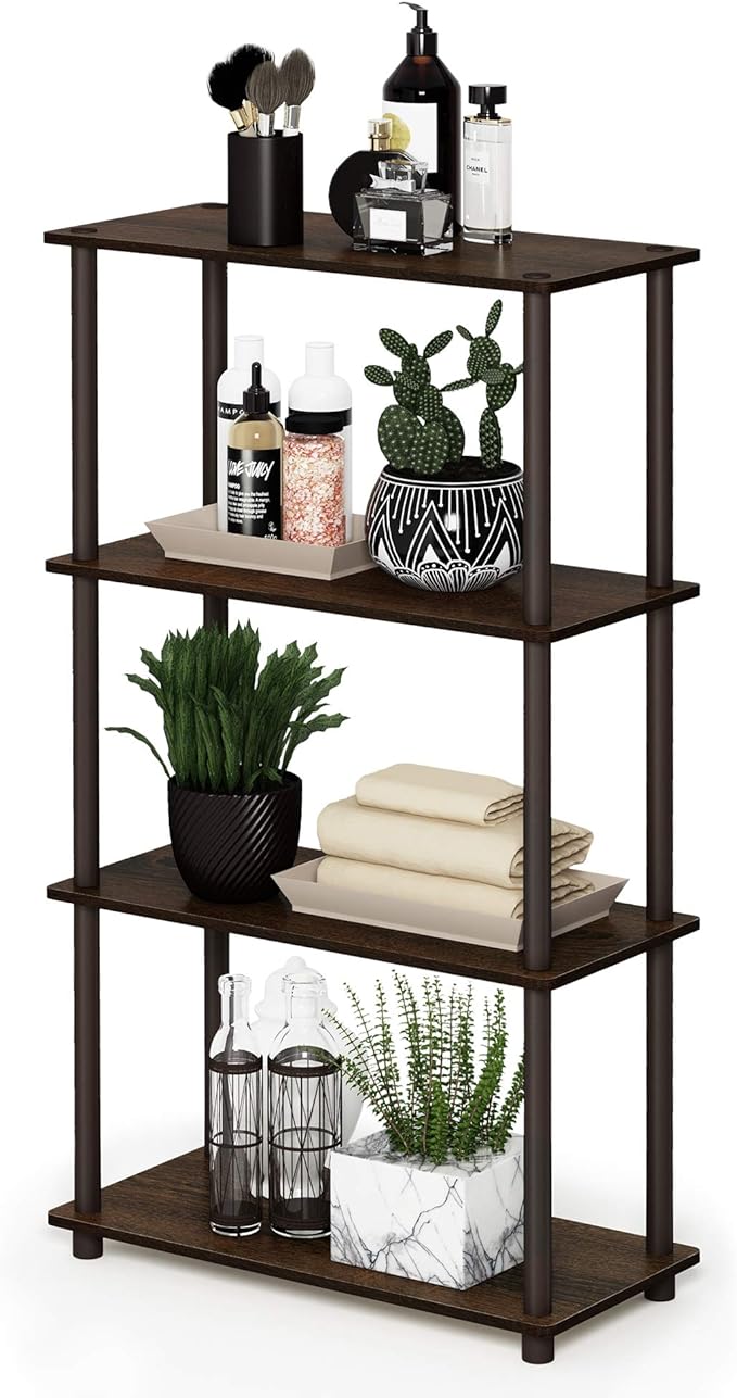 Furinno TURN-N-TUBE Storage Shelves, 4-Tier Toolless Book Shelf, Corner Shelf by Furinno-FitsYourSpaceFitsYourBudget