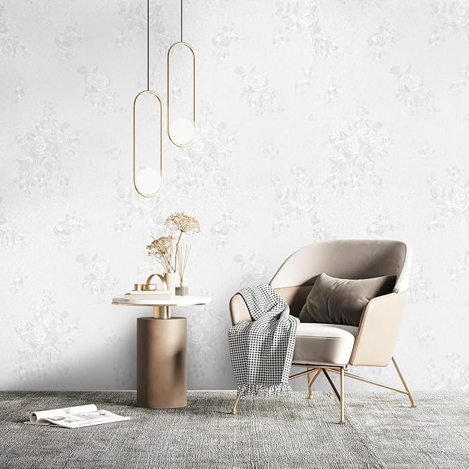Erfoni White Embossed Peel and Stick Wallpaper Textured Floral Contact Paper - Image 5