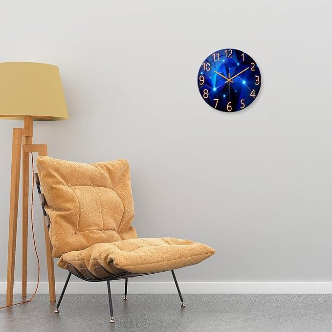Blue Wall Clock Battery Operated 14 Inch Modern Wall Clock Non Ticking Glass - Image 6