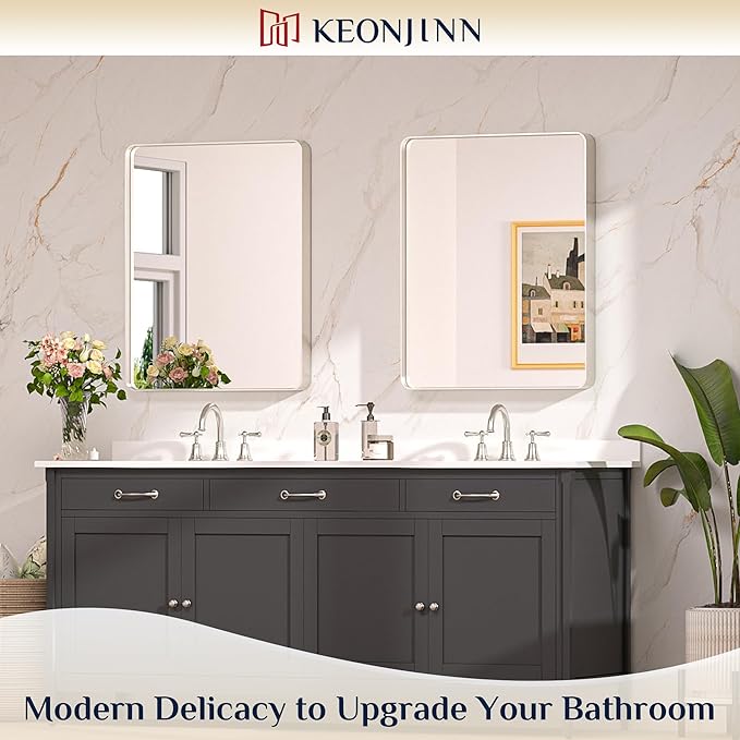 Keonjinn 24 x 30 Inch Brushed Nickel Bathroom Mirrors - Image 2