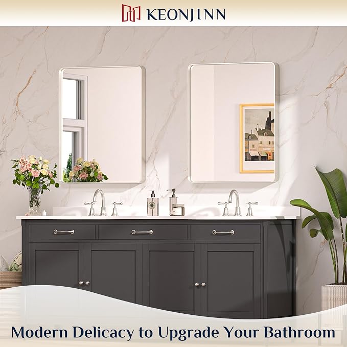 Keonjinn 28 x 36 Inch Brushed Nickel Bathroom Mirrors - Image 2