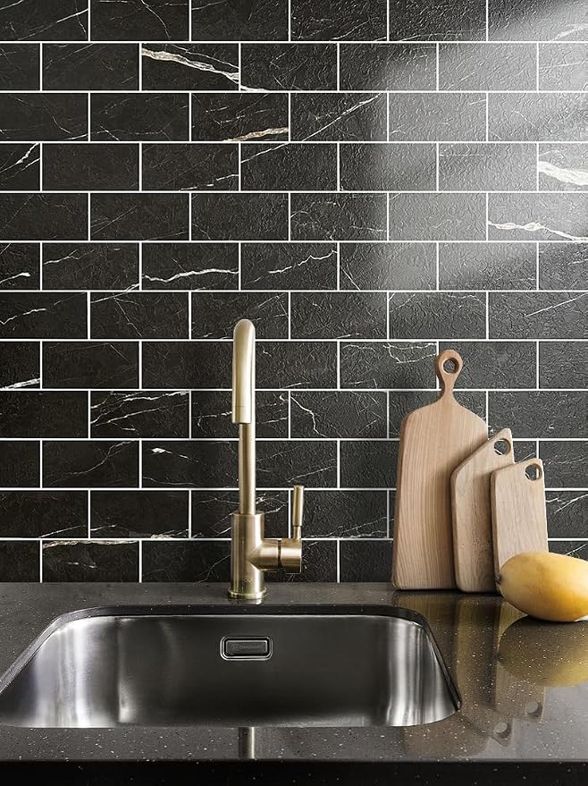 AULIGET Faux Stone Backsplash Peel and Stick PVC Tile, 3 Inch x 6 Inch Black - Image 6