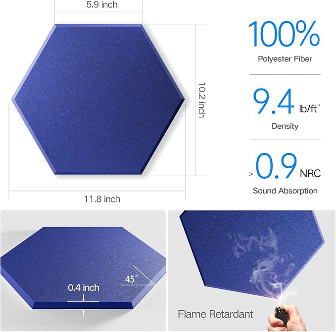 22 Pack Self-Adhesive Acoustic Panels 12" X 10" X 0.4" - Image 3