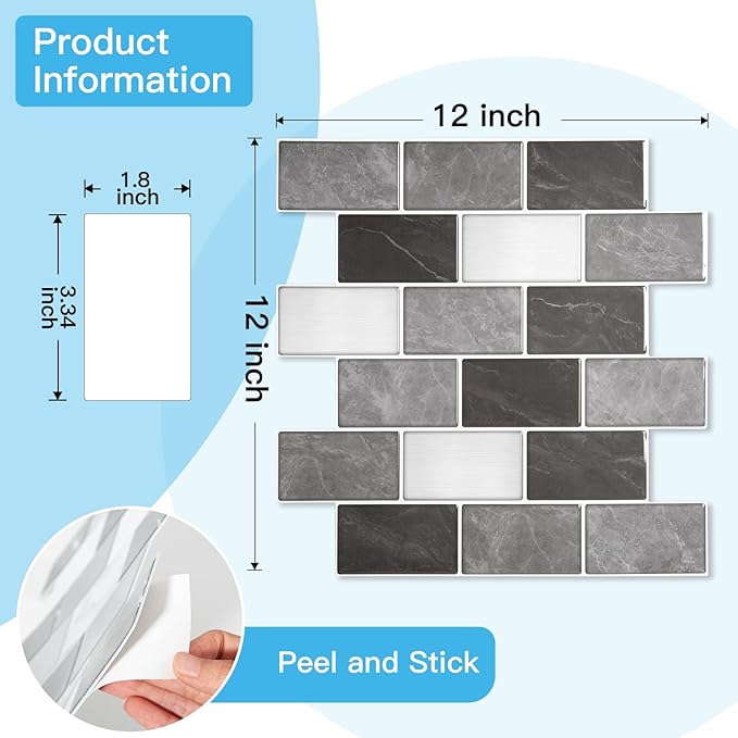 Art3d Peel and Stick Granite Wall Tiles – 12"x12" Thicker Design Backsplash - Image 6