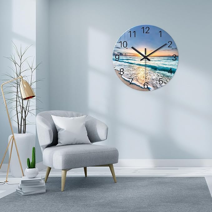 Coastal Glass Battery Wall Clock 24 Inch Blue Extra Large Clocks - Image 4