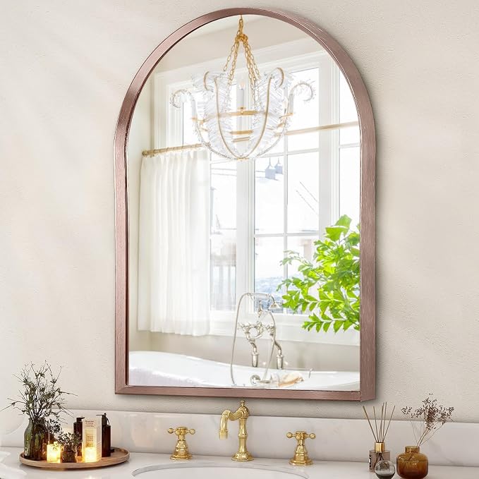 Arch Bathroom Mirror, Arched Vanity Wall Mirror Metal Frame Home Decor by HLFMVWE