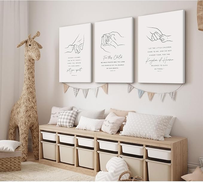 Joocrise Nursery Scripture Wall Art Set of 3 Nursery Bible Verse Wall Decor - Image 3