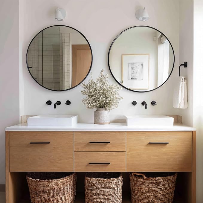Sunniry Black Round Mirror 24 inch, 2 Pack Black Circle Mirror, Round Bathroom - Image 3