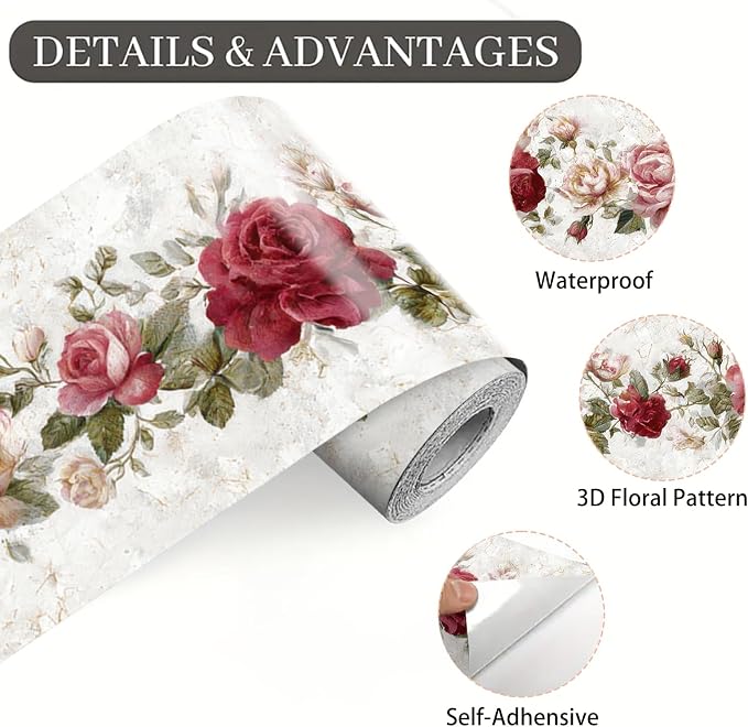 Vintage Rose Wallpaper Border 196x4 Inch Removable Wall Border Peel and Stick - Image 8