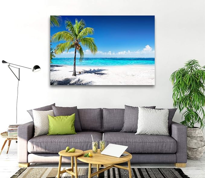 Baisuart-S03969 Large Canvas Wall Art Summer Ocean Waves Prints Coconut Trees - Image 5