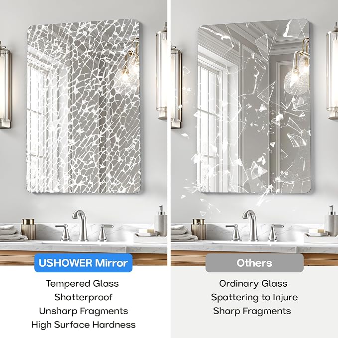 USHOWER 2-Pack Frameless Bathroom Mirrors - Image 3