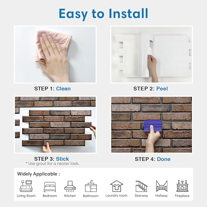 COMSTICKC 3D Brown Faux Brick Wall Panel Peel and Stick Wall Covering, Not Real - Image 8