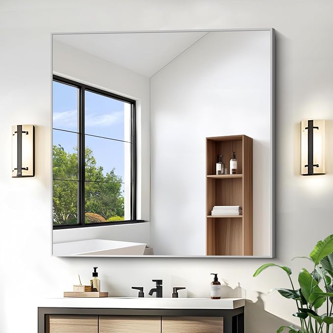 KOCUUY Silver Mirror, HD Tempered Glass, Anti-Rust Frame, Modern Design by KOCUUY