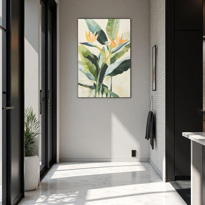 JolyWell Hand-paintd Botanical Canvas Wall Art Sage Green Leaf Tropical Plant - Image 4