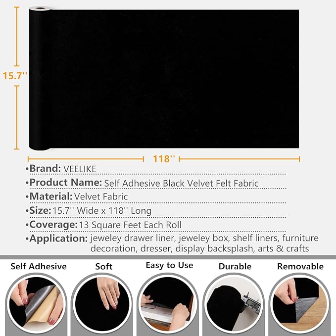VEELIKE 15.7''x118'' Self Adhesive Velvet Flock Contact Paper Liner - Image 6
