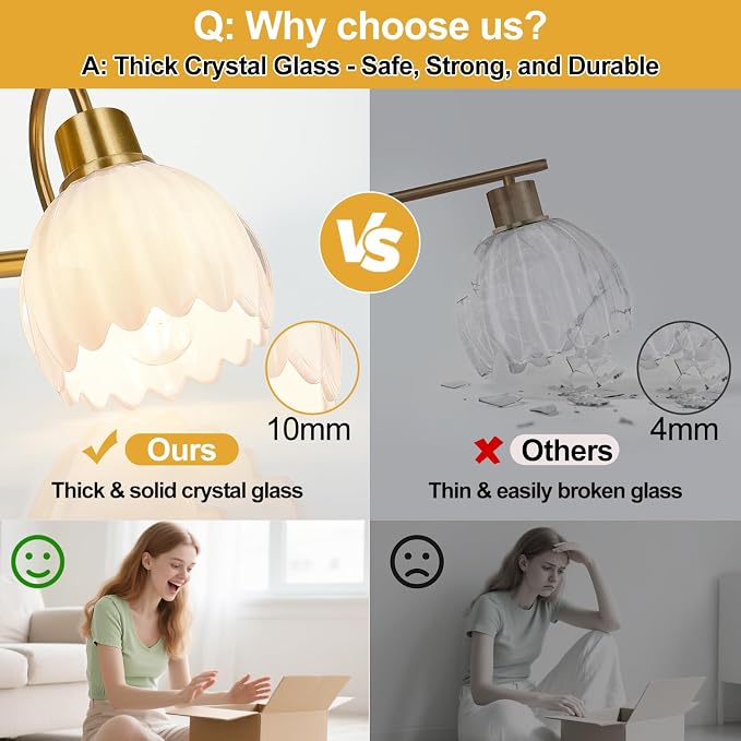 Bathroom Light Fixtures, 3-Light Gold Vanity Light Fixtures - Image 5