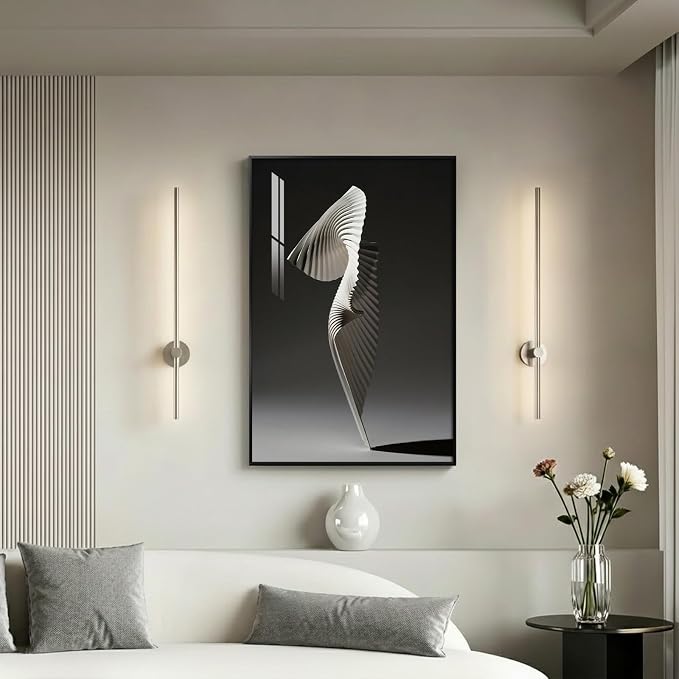 Framed Black and White Abstract Wall Art, Modern Elegant Large Prints Paintings - Image 2
