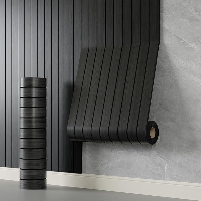 YLL YLL PVC Slat Wall Panel Peel and Stick 236"x 15.7" Faux Black Wood Grain by YLLYLL