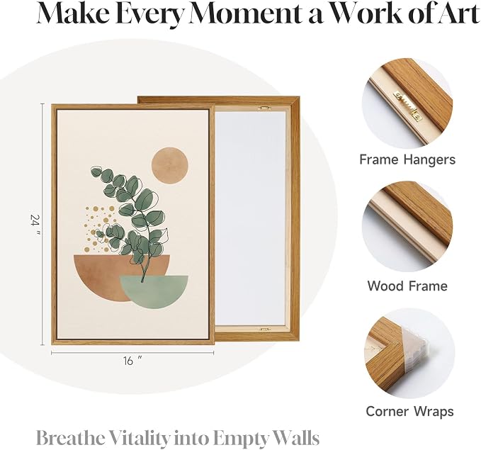 Framed Abstract Boho Wall Art for Living Room, Large Botanical Sage Green Plant - Image 6