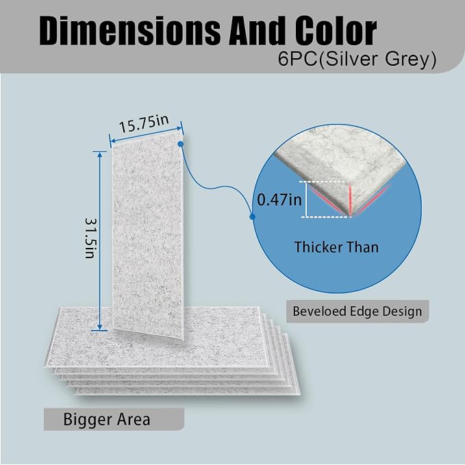 6 Pack Thickened Soundproof Wall Panels, 15.75" X 31.5" X 0.47" High Density - Image 4