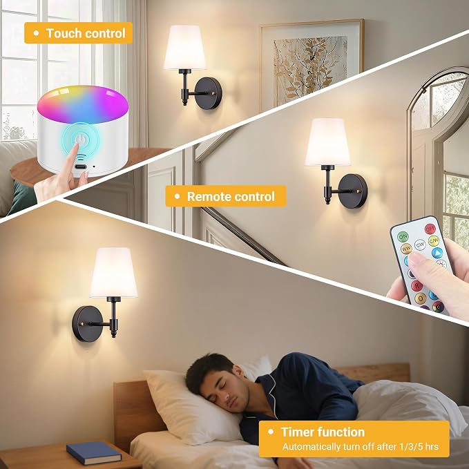 YHCDLAMP Battery Operated Wall Sconces Set of Two, Rechargeable Wireless Wall - Image 7