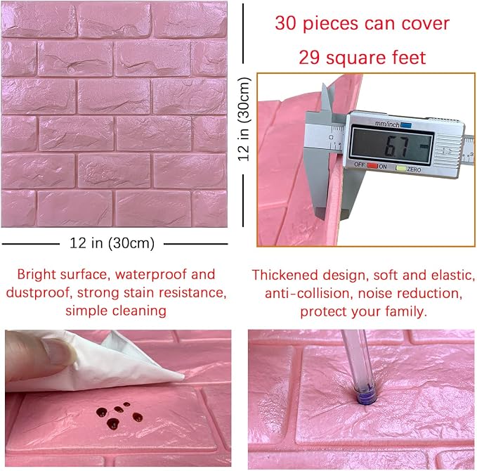 30PCS 3D Wall Panels Peel and Stick Faux Brick Wallpaper Pink Self Adhesive - Image 5