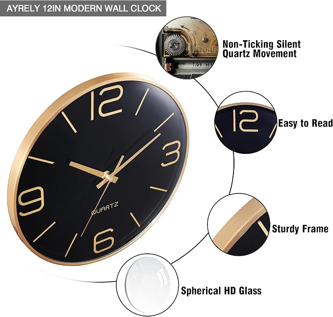 AYRELY® 12 Inch Silent Modern Wall Clocks Battery Operated, Wall Clock - Image 5