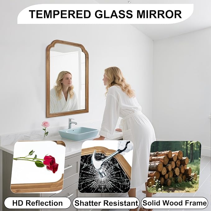 Wood Bathroom Mirror for Wall, 36 x 24 Inch Large Decorative Wall Mirror - Image 5
