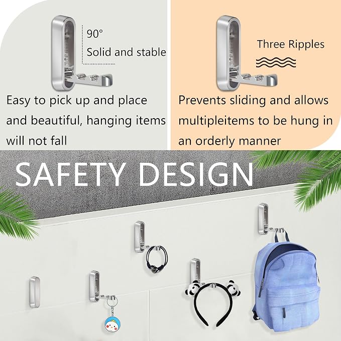 2PCS Foldable Wall Hooks, Heavy Duty Zinc Alloy Folding Wall Hooks, Folding - Image 2