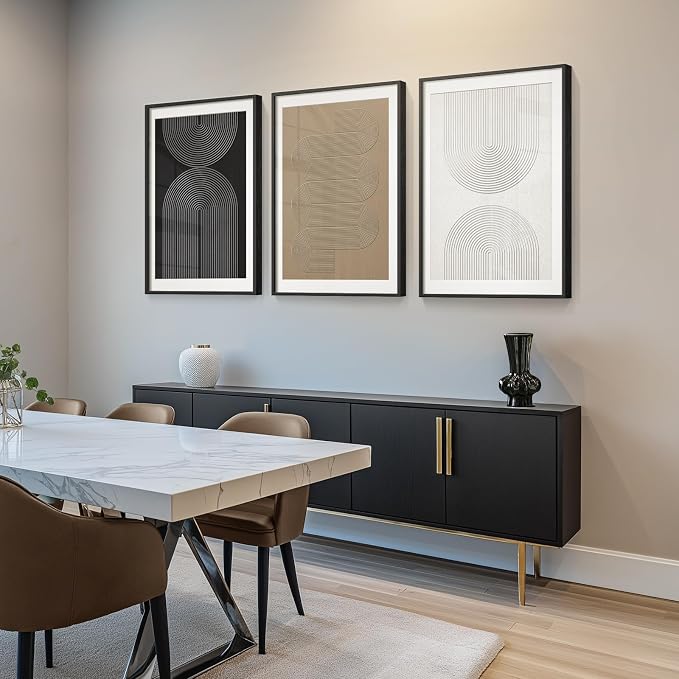 Large Framed Boho Neutral Abstract Wall Art, 3 Piece Modern Art Prints - Image 2