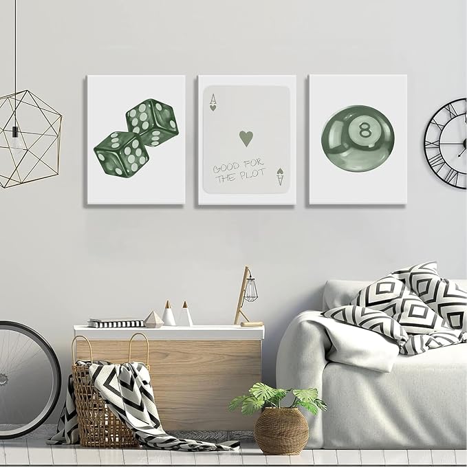 BOKPEN Green Poker Dice Canvas Wall Art Funky Y2K Trendy Preppy Pictures Lucky - Image 7