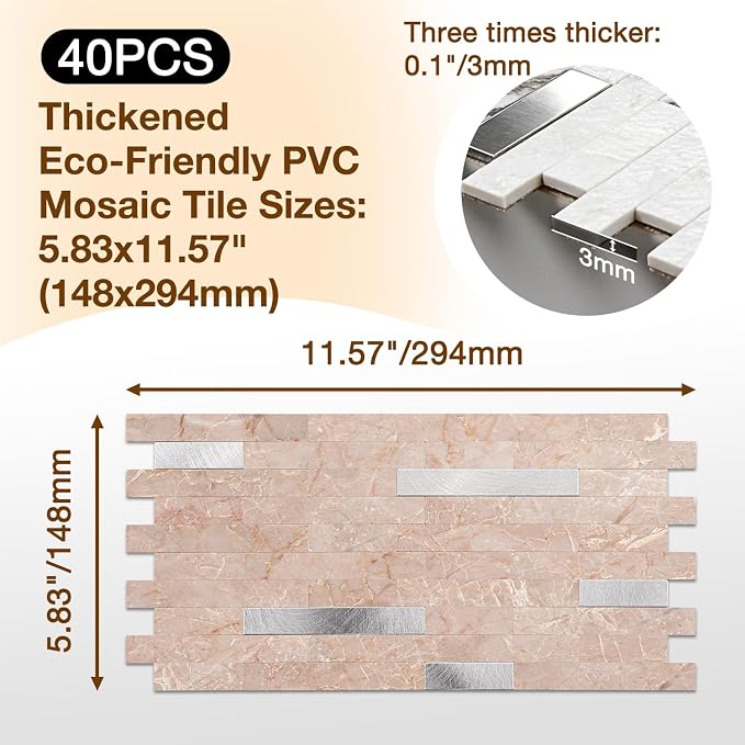 Peel and Stick Backsplash Tile Waterproof Removable PVC Wall Sticker 3D Faux - Image 3