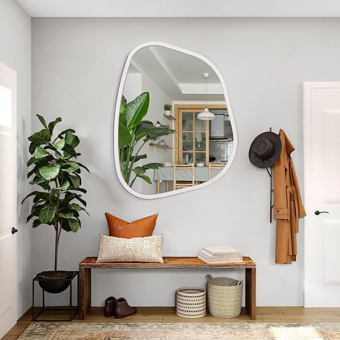 White Irregular Oval Wall Mirror Large 26"x18" Inches Asymmetrical Mirror - Image 5