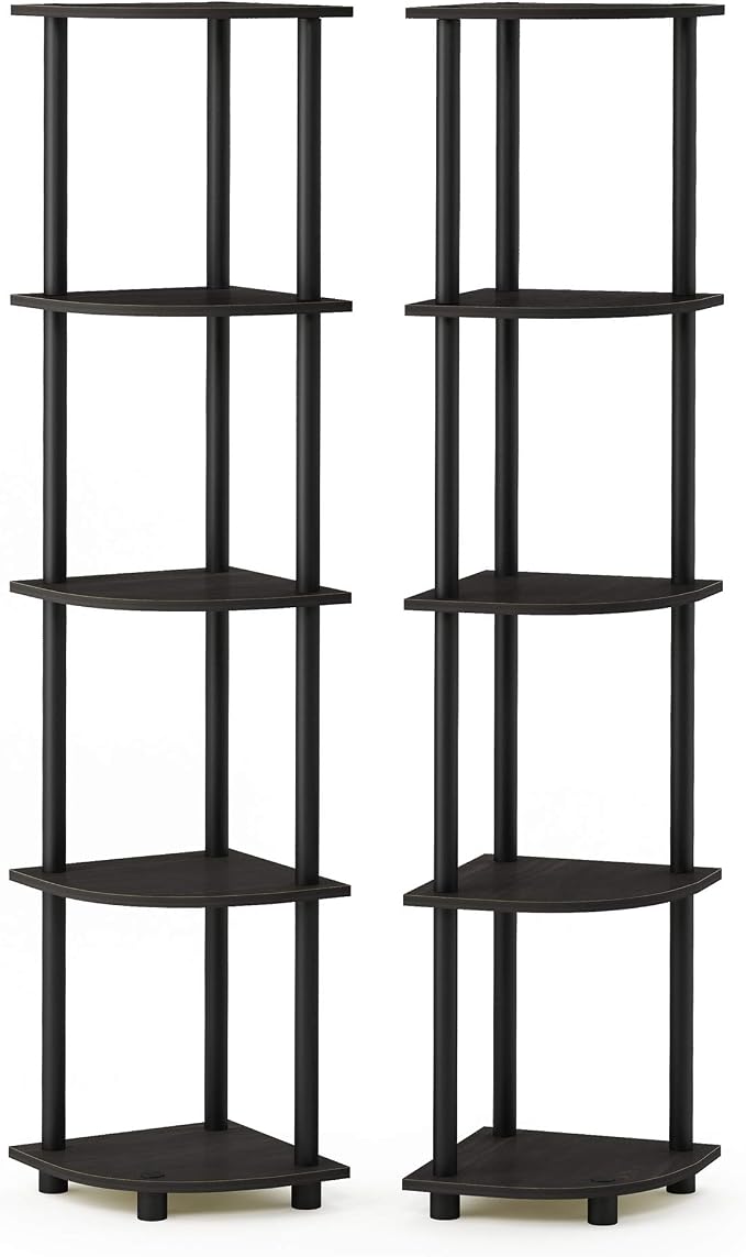 Furinno TURN-N-TUBE Corner Shelf Set of 2, 5-Tier Corner Bookshelf, Open - Image 5