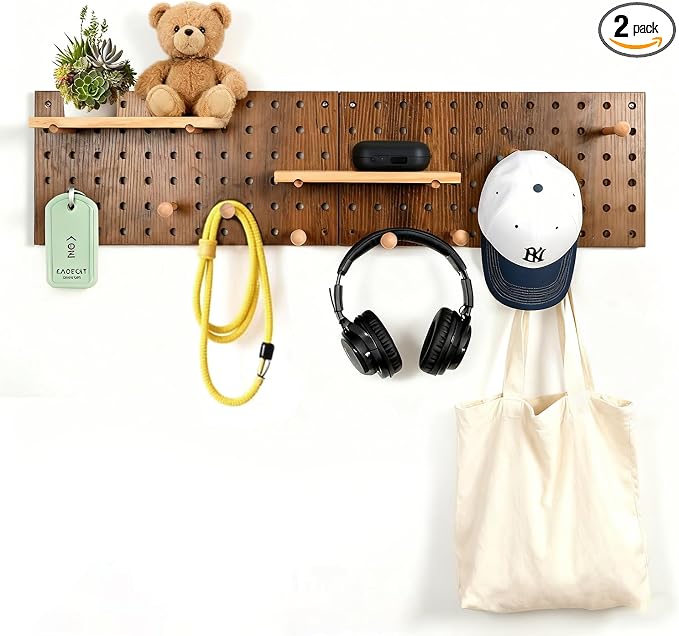 Brown Wood Pegboard Modular Display Wooden Pegboard Combination Wall Organizer by UMICAL