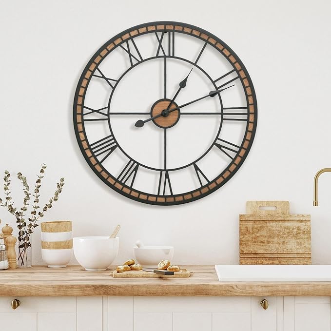 Micasso Large Farmhouse Wall Clock: 20 inch Modern Metal Black - Image 7