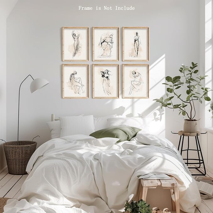 Vodefoad Figure Sketch Art Print Neutral Gallery Wall 6Pcs Set Soft feminine - Image 5
