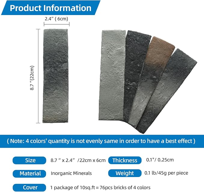 Gray Faux Brick Wall Tiles, 3D Thin Brick Veneers - Image 2